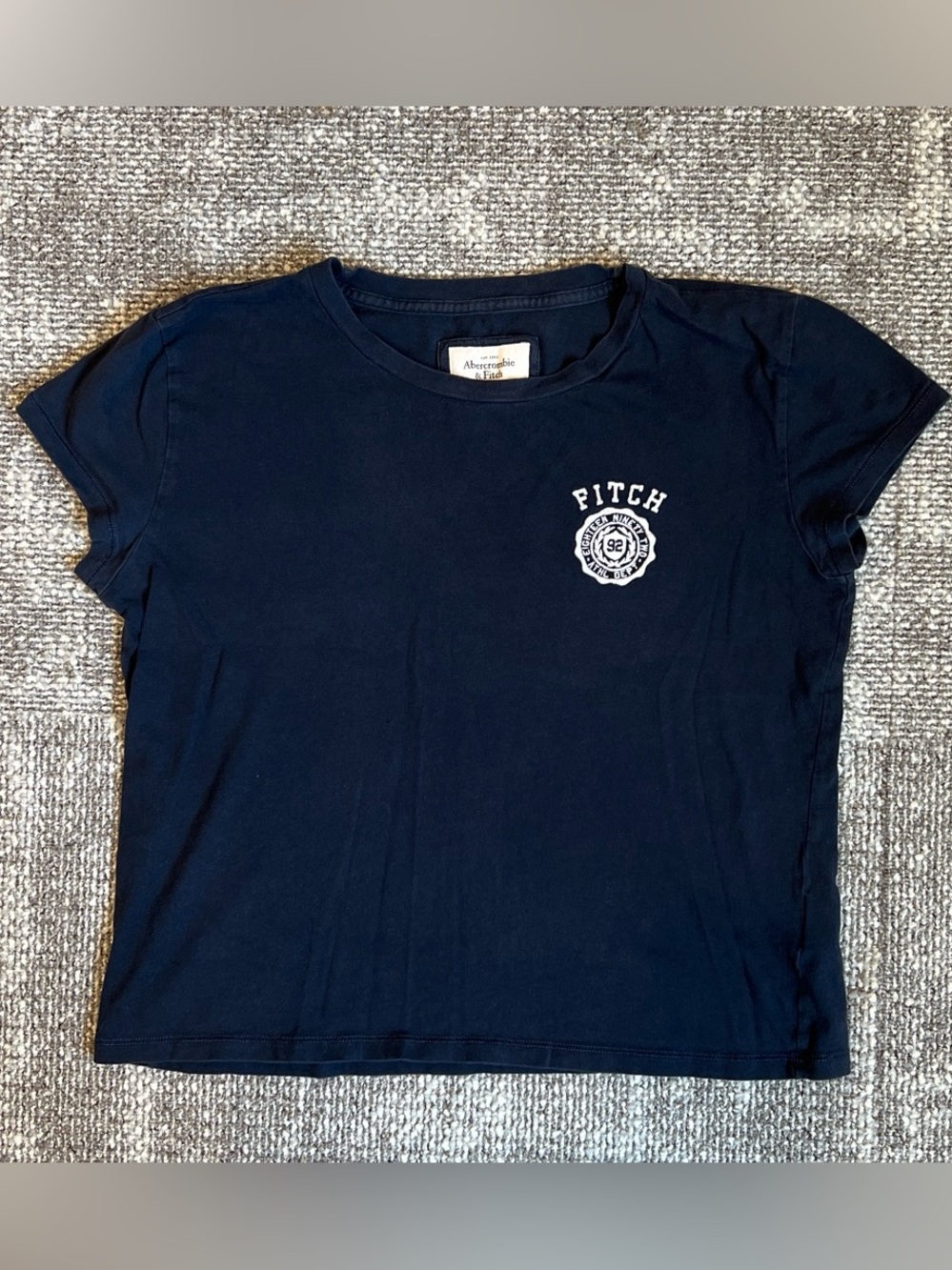 Abercrombie & Fitch Y2K Vintage Navy Crewneck Tee with White Chest Logo